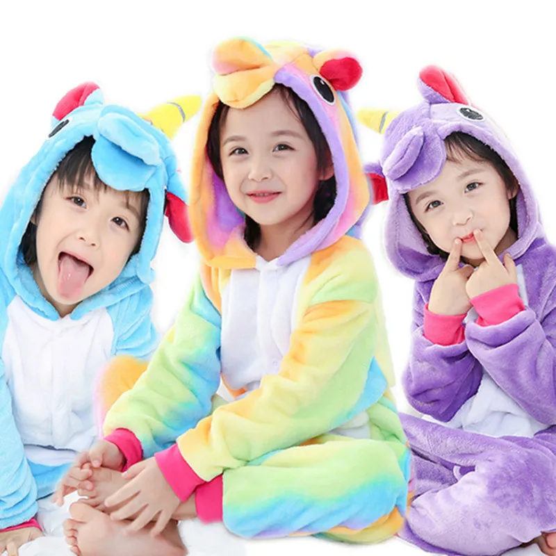 

Children's pajamas unicorn 2018 girls pijama de unicornio infantil unicorne warm boys Winter Animal Sleepwear Kids unicorno