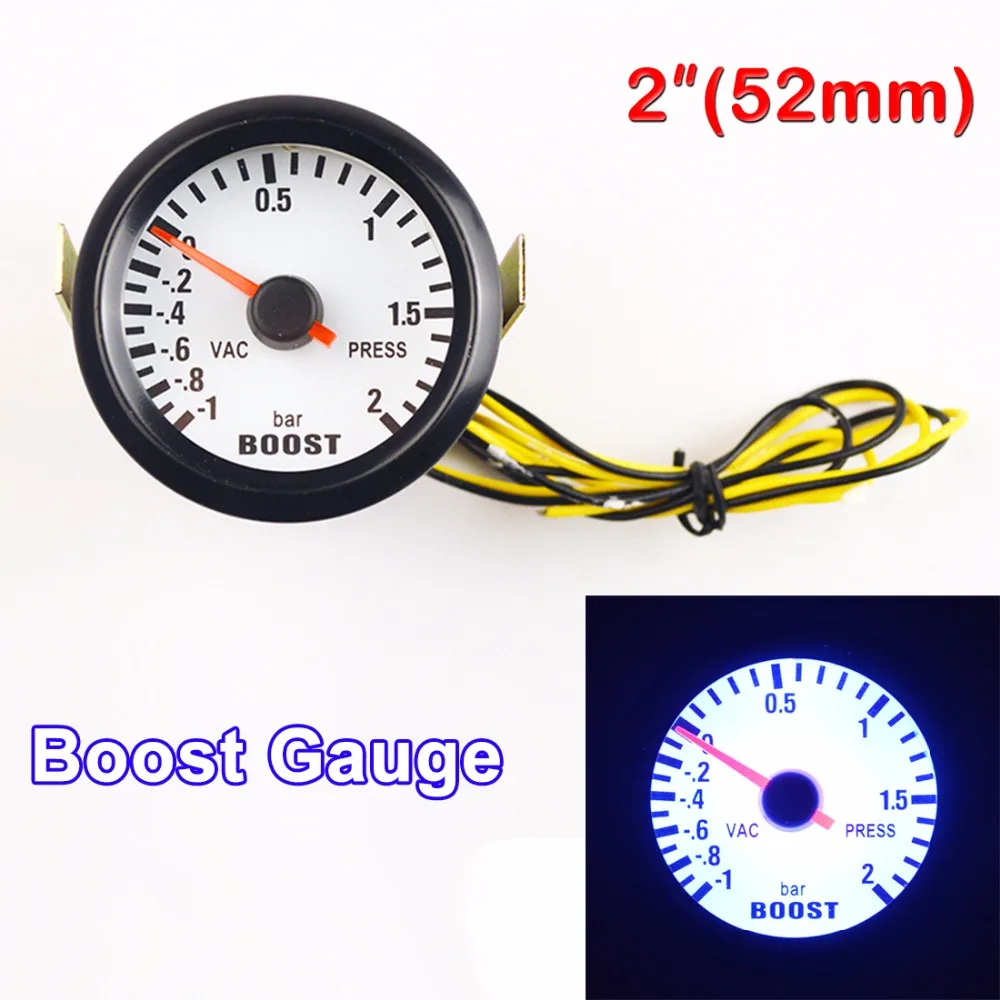 

DRAGON GAUGE Car Gauge 2" 52mm Bar Turbo Boost Gauge -1~2 Bar Vacuum Press Meter for Blue Light Black Rim Shell 12V