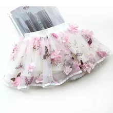 Корейские летние юбки для девочек, детские короткие юбки с объемными цветами, Детская Хлопковая юбка-пачка, кружевная юбка с бабочкой