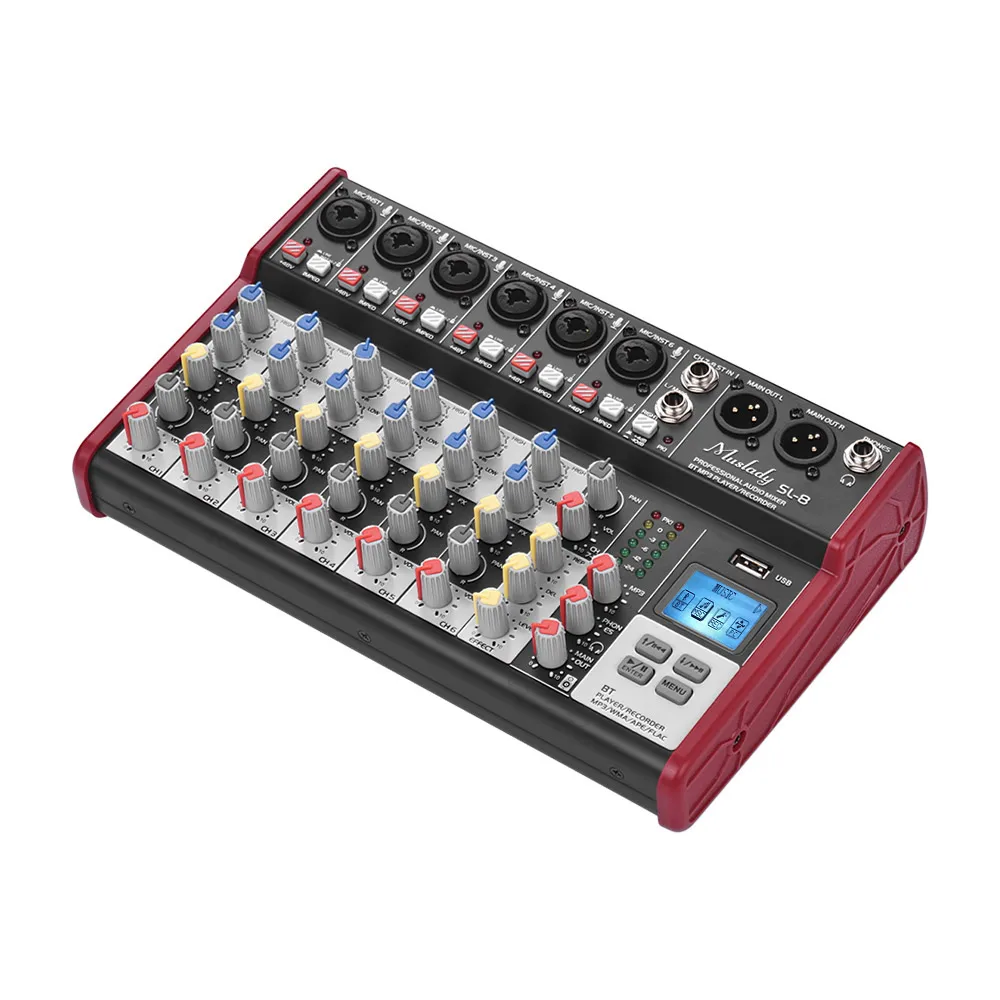 

Muslady Guitar Accessories Portable 6-Channel Mixing Console Mixer 2-band EQ Built-in 48V Phantom Recording Broadcast Karaoke