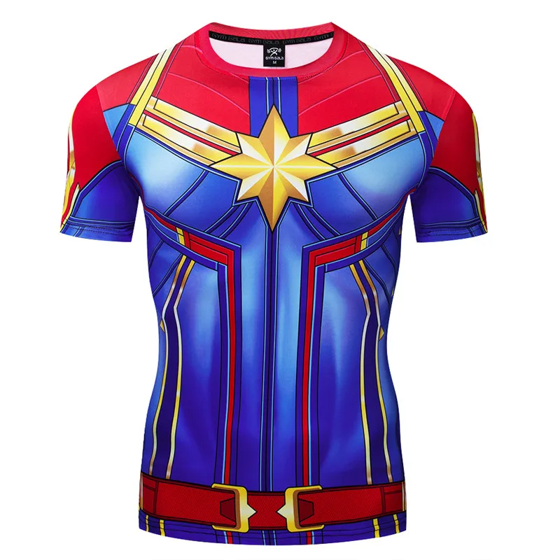 

2019 New Men T-shirt Marvel Captain 3D Print Compression Shirt Cosplay Costume Superhero Tshirts Short Sleeves Summer Tees Tops
