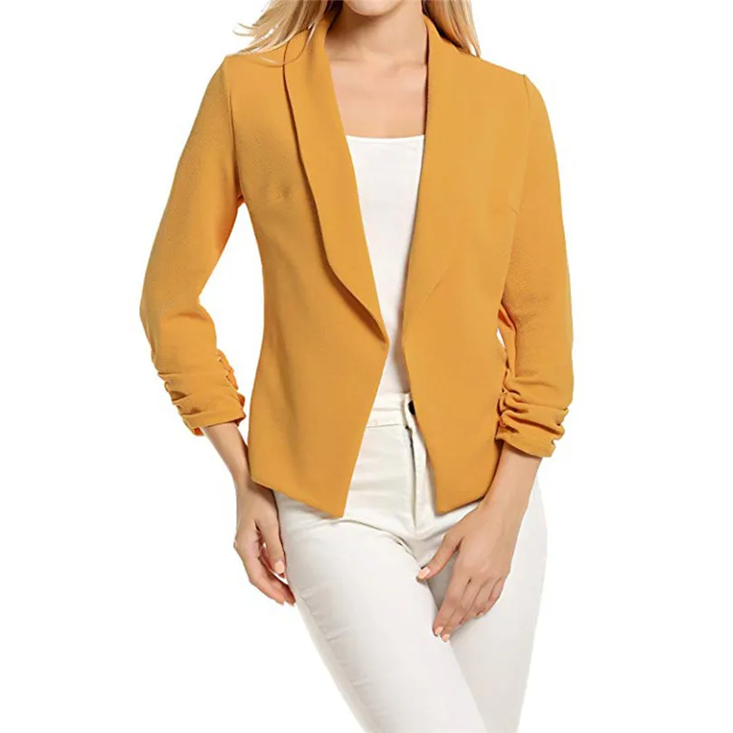 Fashion Women 34 Sleeve Blazer Formal Elegant Ladies Casual Daily  Open Front Short Cardigan Suit Jacket Work Office Coat #5F08 (9)