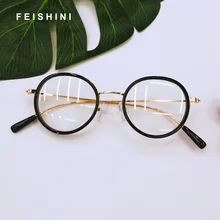 Feishini черные корейские Поддельные очки Рамка для женщин винтажный металлический узор ноги дизайн очки мужские очки с прозрачными защитными стеклами прозрачный