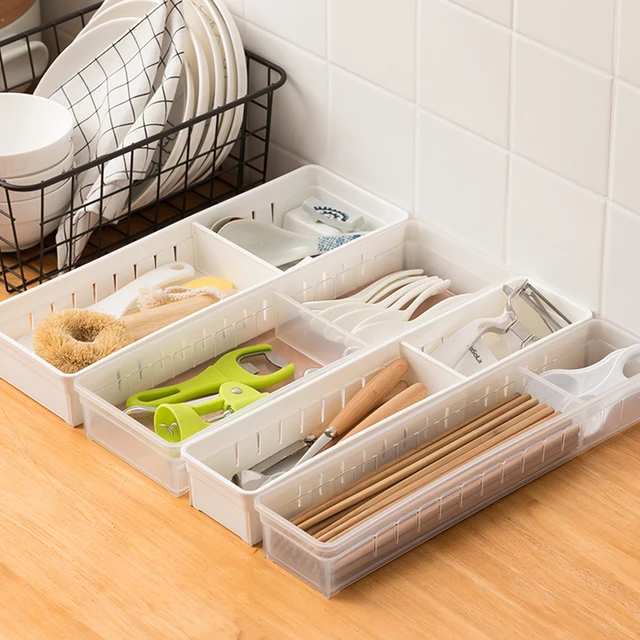 Drawer Storage Organizer Box Adjustable Plastic For Kitchen Cutlery Separate Creative Design