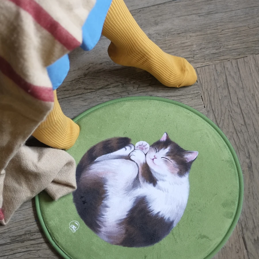 

Welcome round floor mats cartoon cushion cute cat face printed carpets soormats for kitchen bathroom living room snti-slip pad