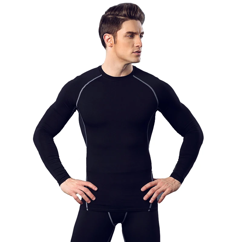 Mens Fitness Long Sleeves T Shirt Bodybuilding Quick Dry Skin Tight