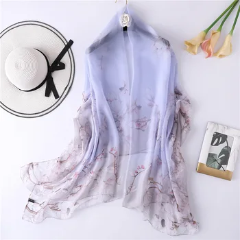 

Two-color Gradient Silk Scarf Women 2020 New Fabric Thin Shawls and Wraps Large Floral Print Scarves Travel Pashmina for Lady