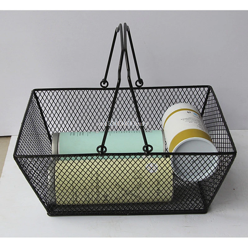 10pcs Black Cosmetics Storage Baskets Iron Wire Mesh Shopping Basket