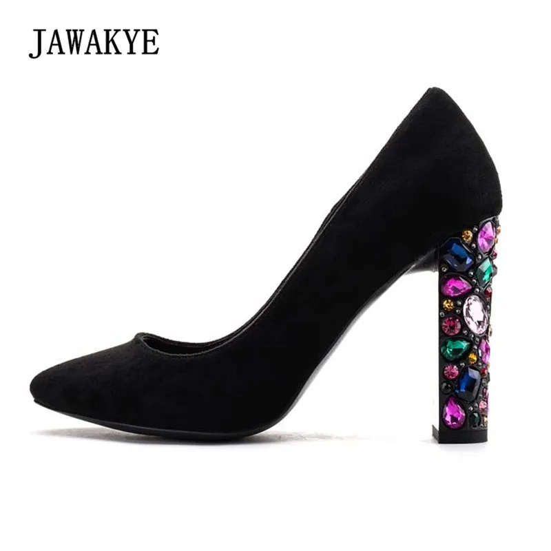 

2018 Diamond Crystal Pump Woman Round Toe Shallow Mouth Square Heels Shoes Women Fashion Gladiator Sandals