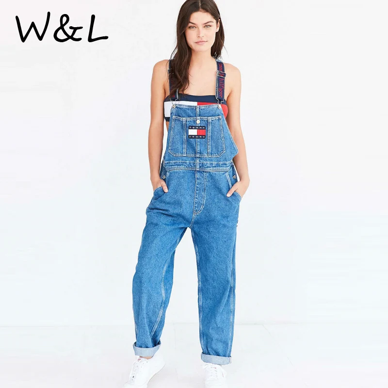 2017 Casual long jumpsuit rompers denim jeans women loose backless straight overalls Streetwear playsuit Trousers Bodycon Pants