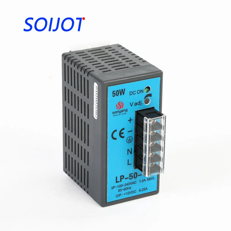 

5V 12V 24V 50W DIN rail Single Output Digital Display Guide Rail Switching power supply 110/220vac LP-50