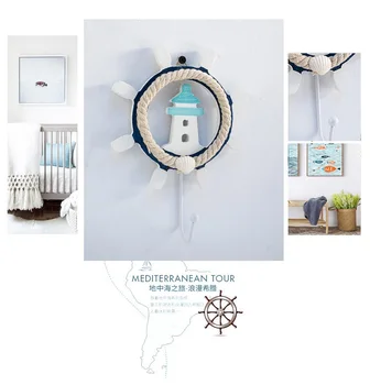 

Home Decoration Hooks Mediterranean style coat hook blue and white old wooden hand-painted home decoration rudder