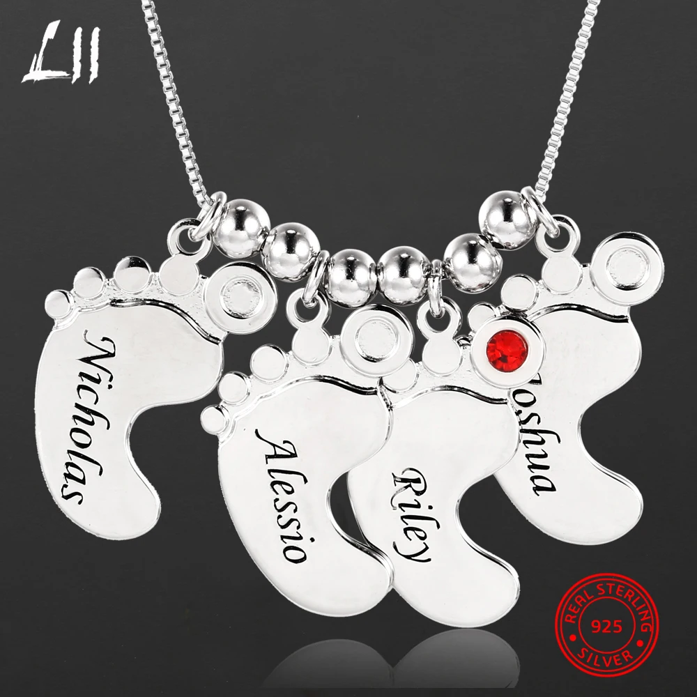 

L11 Footprints Engraved Custom Name Necklace Women Personalized Necklace 925 Silver Birthstone Necklace Jewelry Family Gift