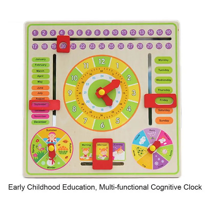 Модные деревянные часы с календарем, Обучающие часы для детей, Обучающие Игрушки для раннего обучения, игрушки для детского сада, игрушки для школьного Кабинета - Цвет: Yellow