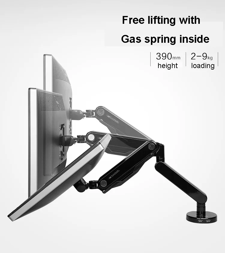 Loctek Q5 супер качество полный движения газовая пружина 10-30 дюйм настольный монитор держатель кронштейн с USB 3,0 порт загрузки 2-9 кг