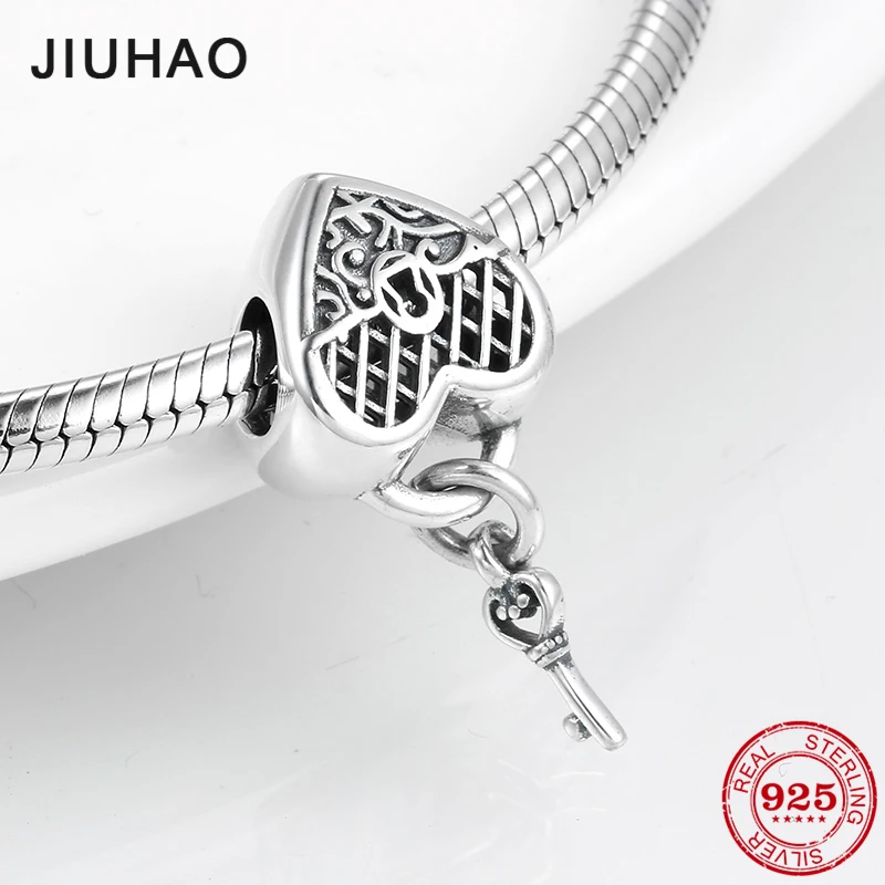 

Romantic gift 925 Sterling Silver key to love Heart locked beads for jewelry making Fit charm Pandora bracelet charms 2019