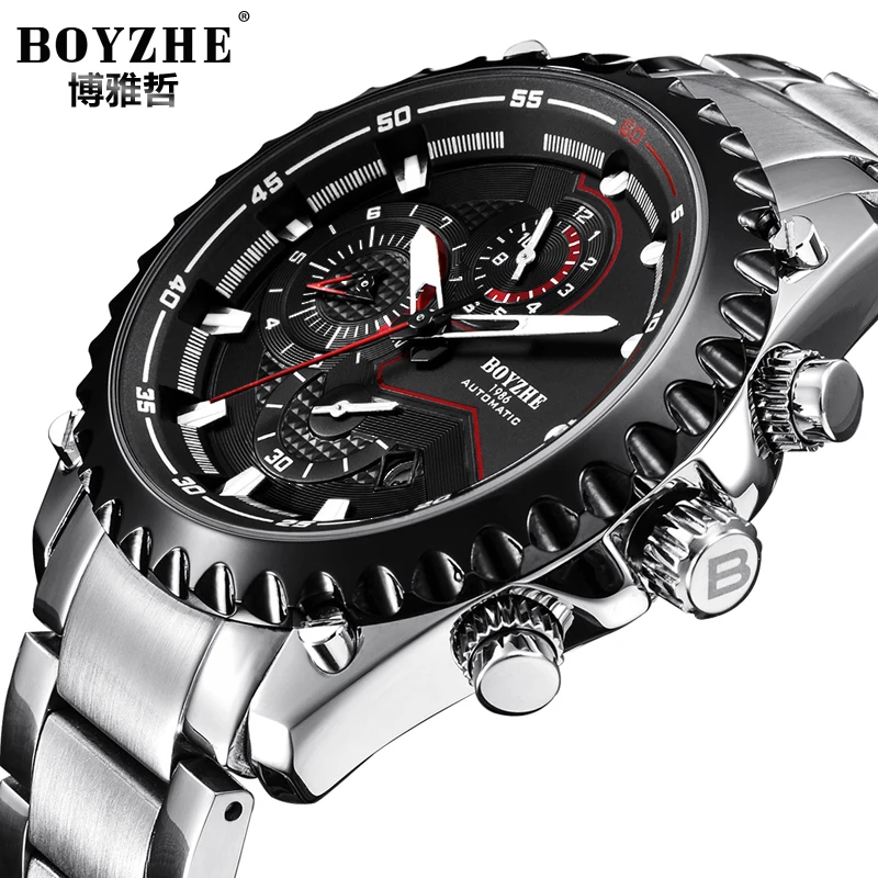 Boyzhe Sports Automatic Stainless Luminous Men Calendar Mens Mechanical Watches Chronograph Watch Montre Homme Business Steel 0ON8PkXnw