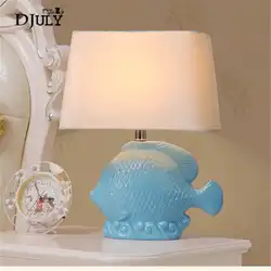 Средиземноморская керамика синяя рыба настольная лампа из ткани для спальни гостиной кантри дома деко прикроватные лампы настольные