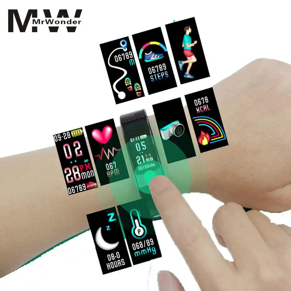 

mrwonder Unisex Smart Watch Colorful Screen Blood Pressure Heart Rate Sleeping Monitor Sports Fitness Tracker AAP Message SAN0