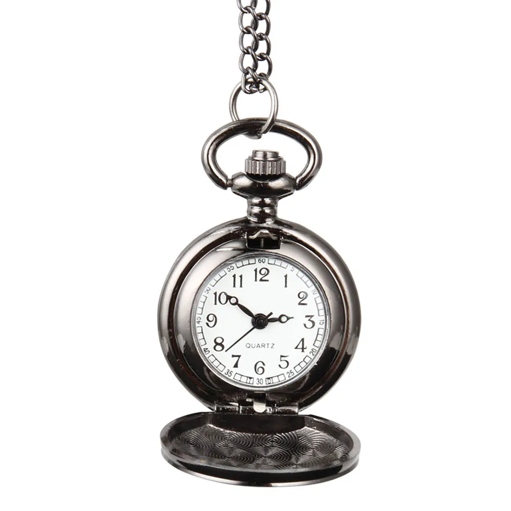 Fashion Unisex Vintage Quartz Pocket Watch Alloy Smooth Surface Clock Necklace Chain Watches