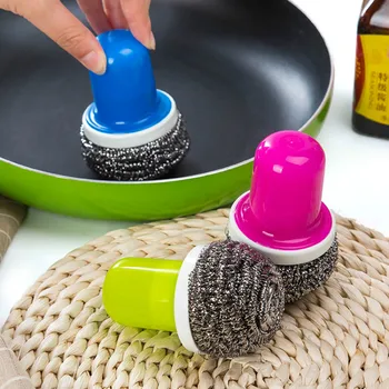 

Fashion 2PCS Kitchen Clean Steel Ball Sponges & Scouring Pads Samall Cute Practicle Stainless Steel Decontamination Brush Pot