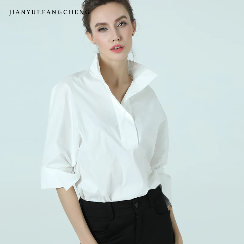 Unique collar white blouses for women plus size