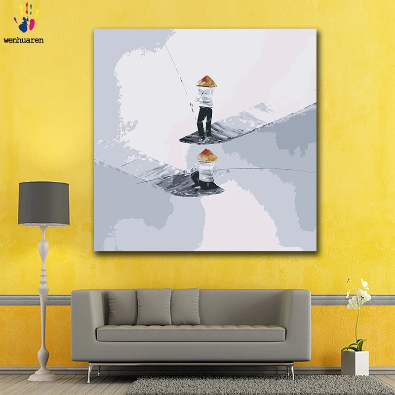 

DIY colorings pictures by numbers with colors Small boat rowing fishermen picture drawing painting by numbers framed