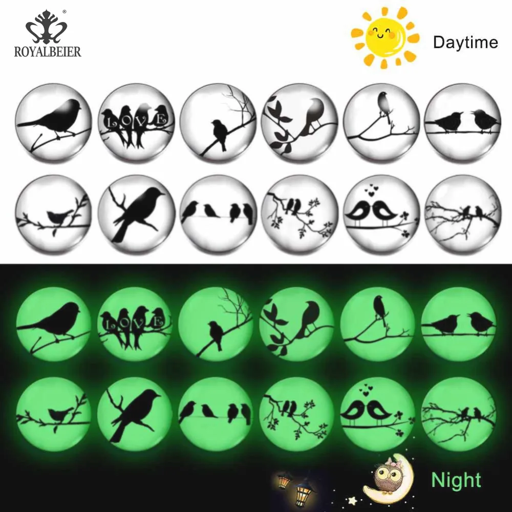 

ROYALBEIER 12pcs/lot Mix Colors Luminous Series 18mm Glass Interchangeable Snap Button Jewelry Glow in the Darkness KZ1205