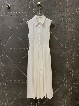 

2020 summer new high-end women's silk cotton waist solid color sleeveless dress