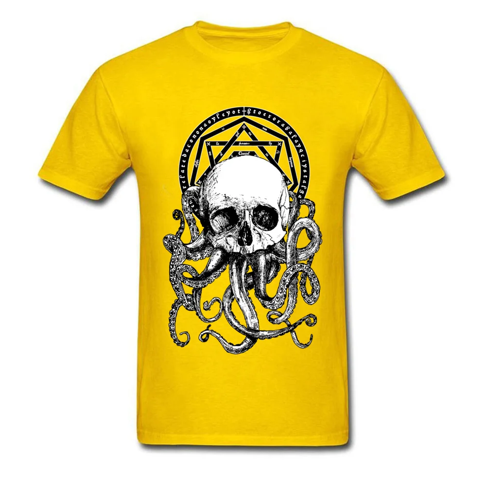 Pieces Of Cthulhu футболки Crazy Tees Мужская черная футболка с принтом черепа осьминога хлопковые футболки в винтажном стиле Прямая поставка - Цвет: Цвет: желтый