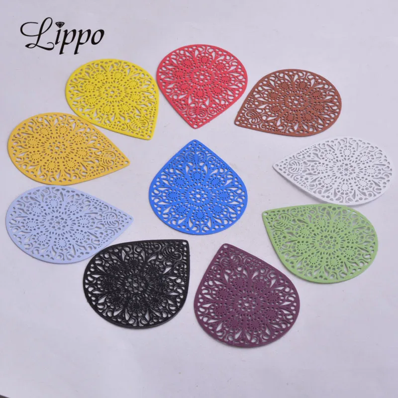 

30pcs AB2730 Hyperbole Filigree Big Water drop Charms Coffee Red Mustard Color Thin Charm Pendant Connectors