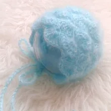 Для новорожденных капот бежевый крючком мохеровая шапка-Новорожденный Подставки для фотографий-Детское вязание крючком большой Шелл мохеровая шапка