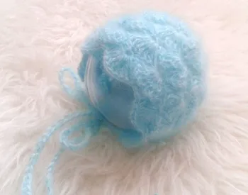 

Newborn baby Bonnet Beige Crochet Mohair hat - Newborn Photography Props- Baby Crochet Big Schell Mohair Hat.