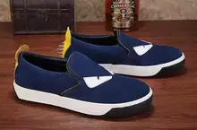2016 de ante de la marca de cuero real pequeño monstruo ojos zapatos casuales zapatos planos de los holgazanes de alta calidad