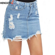 HEGNSONG модная потертая юбка-карандаш Повседневная джинсовая юбка с высокой талией Синяя легкая женская юбка Сексуальная Мини летняя юбка