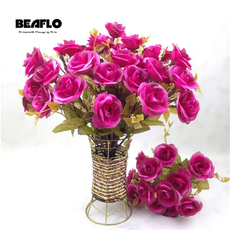 14 Heads/Bouquet Silk Rose European Style Artificial Flower High Quality Bouquet Fake Flowers Wedding Home Garden Decoration