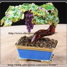 Bonsai Bordeaux миниатюрная Виноградная лоза брелок Ювелирная коробка для хранения дерева ручной работы, инкрустированные драгоценными камнями эмалированная металлическая коробка для безделушек
