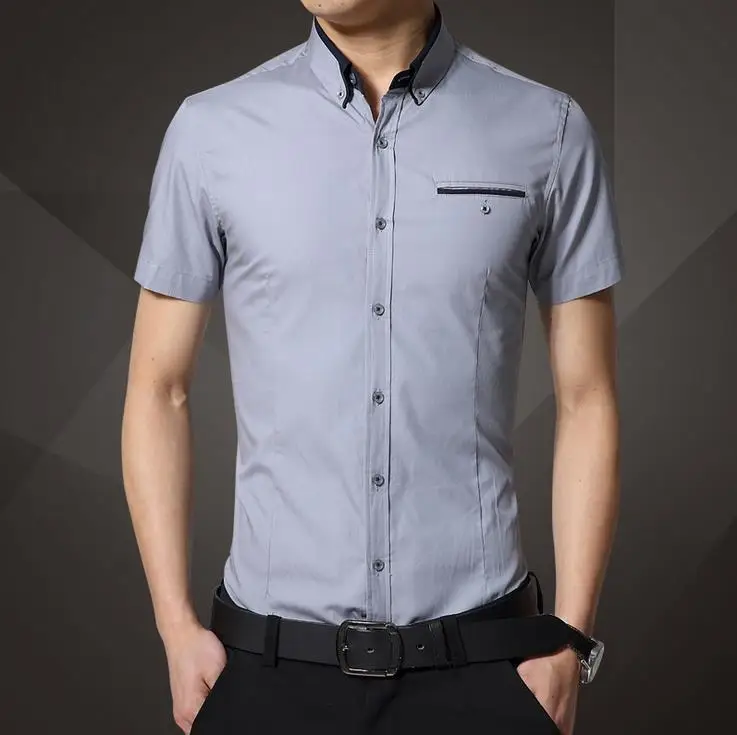 Горячая Летняя модная мужская рубашка с коротким рукавом Повседневная рубашка сплошной цвет - Цвет: Gray