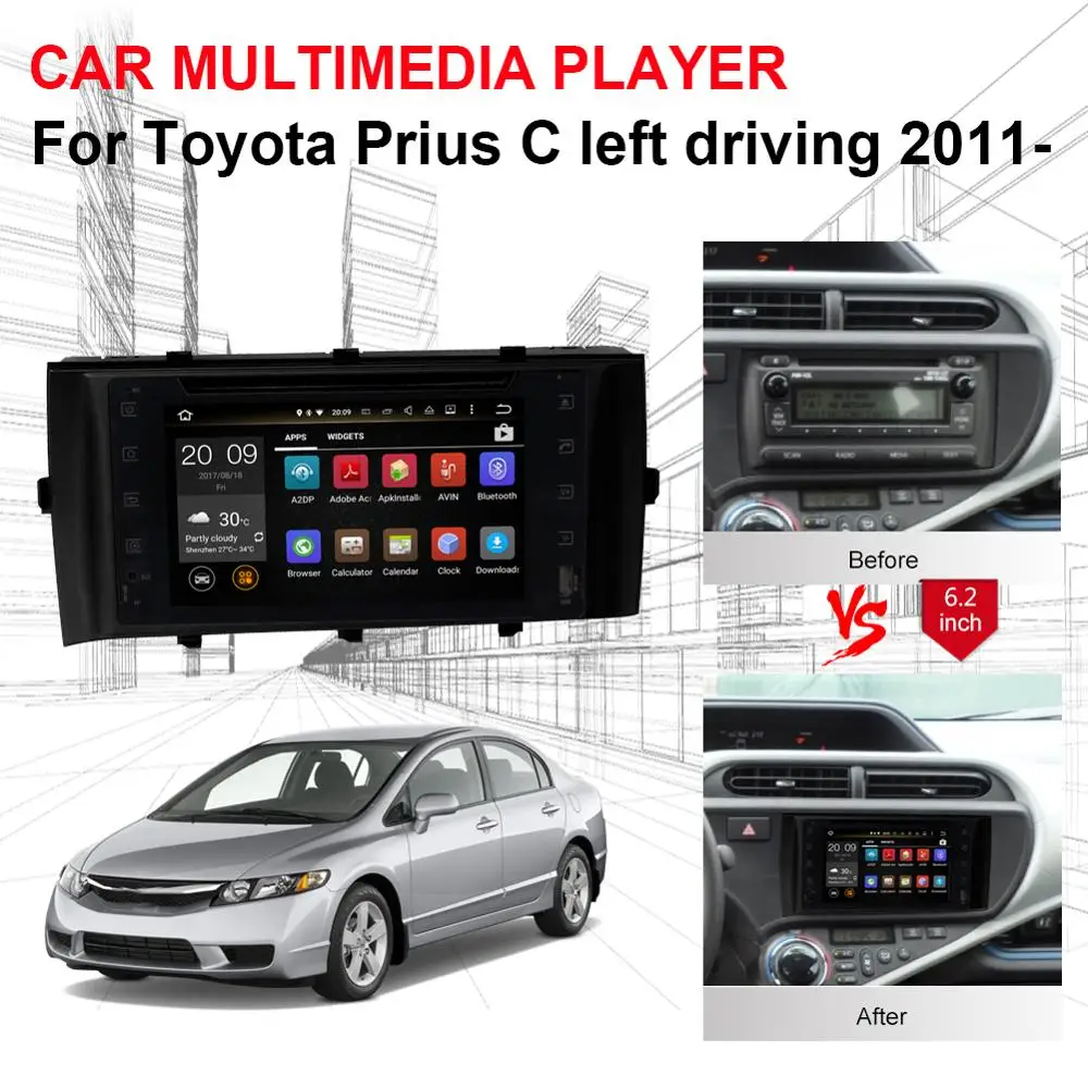 Android 8,0 Восьмиядерный автомобильное радио стерео для Toyota Prius C левое Вождение 2011-DVD мультимедийный плеер gps навигация