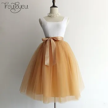 

7 Layers 65cm Knee Length Tulle Skirt Tutu Women Skirt High Waist Pleated Skirt Cosplay Petticoat Elastic Belt faldas saias jupe