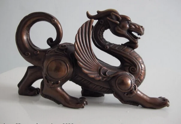 

S1058 Chinese exquisite pure Red bronze copper statue fengshui fly beast lucky dragon D0317