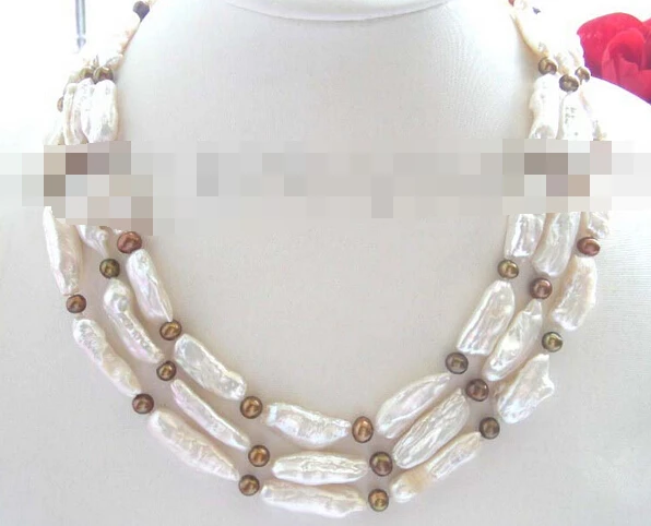 

Jew3116 3row Natural White Reborn Keshi Pearl Necklace