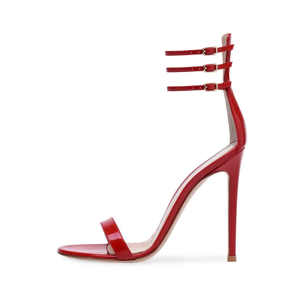 

Large size sexy red patent leather stiletto sandals women's banquet fashion shoes