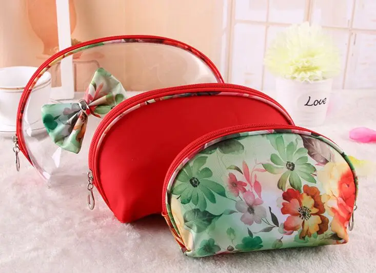 Bow PVC cosmetic bags travel cosmetic Organizer lovely portable storage bag set of three women make