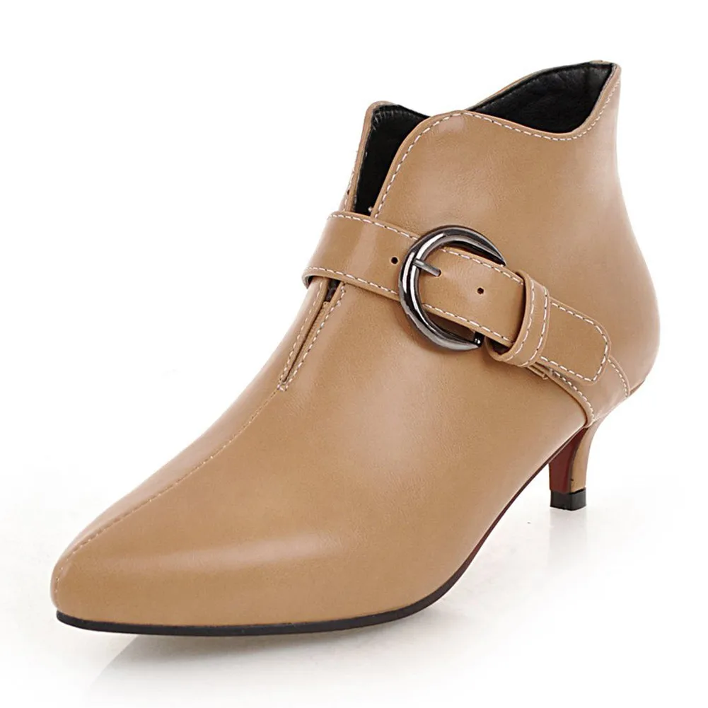 BONJOMARISA/брендовые Черные ботильоны размера плюс 34-48; женские офисные туфли на среднем каблуке; женская обувь с острым носком - Цвет: apricot
