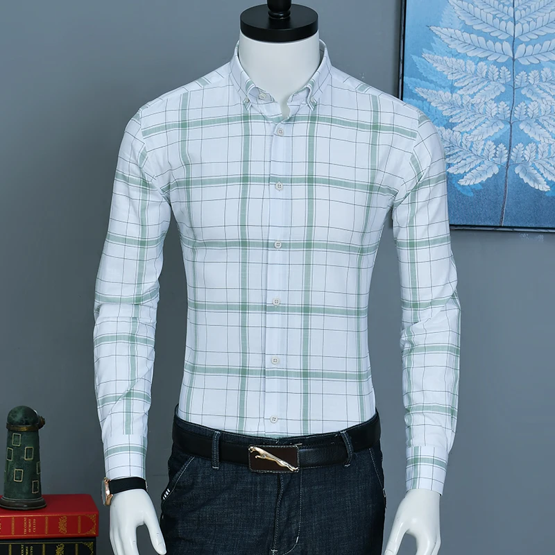 Caiziyijia Высокое качество хлопок рубашки с длинным рукавом стильные клетчатые мужские рубашки в стиле кэжуал бренд импортные мужские s одежда 4XL - Цвет: CZYJ202012C