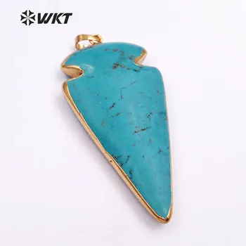 

WT-P545 Wholesale hot selling green natural stone Gorgerous spear pendant stylish arrowhead howlite pendant with 24k gold trim