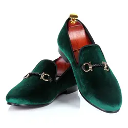 Мужские туфли зеленый бархат Лоферы тканые ремешок с пряжкой свадебные туфли на заказ Бесплатная доставка Размер 7-14