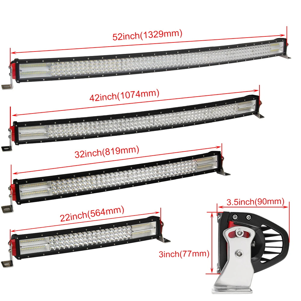 CO светильник внедорожный светодиодный бар 22 32 42 52 дюймов изогнутый 12D 4-рядная комбо балка 6500 к для 4X4 Лада УАЗ трактор грузовик автобус добыча фермы 12V