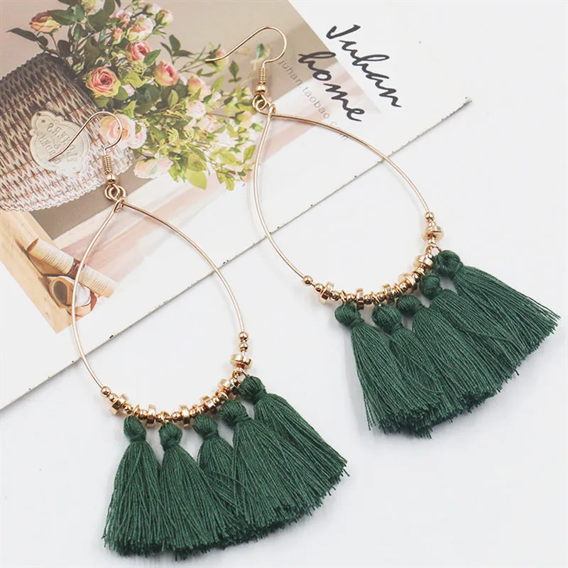 

2019 Fashion Vintage Ethnic Long Tassel Earrings Women Brand Jewelry Geometric Alloy Plating Simple Dangle Drop Earrings